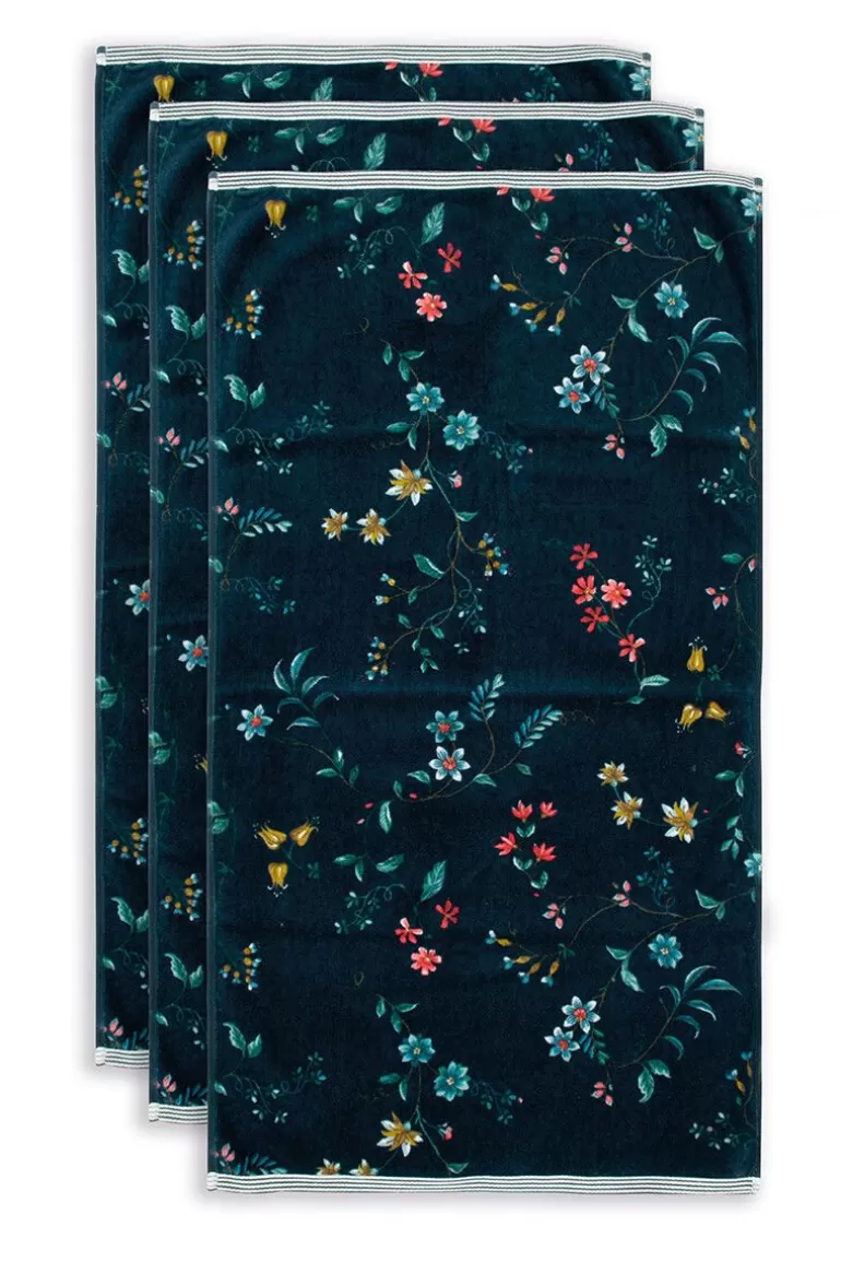 Pip Studio Badhanddoek Set/3 Les Fleurs Donker 55X100 Cm Blauw Discount