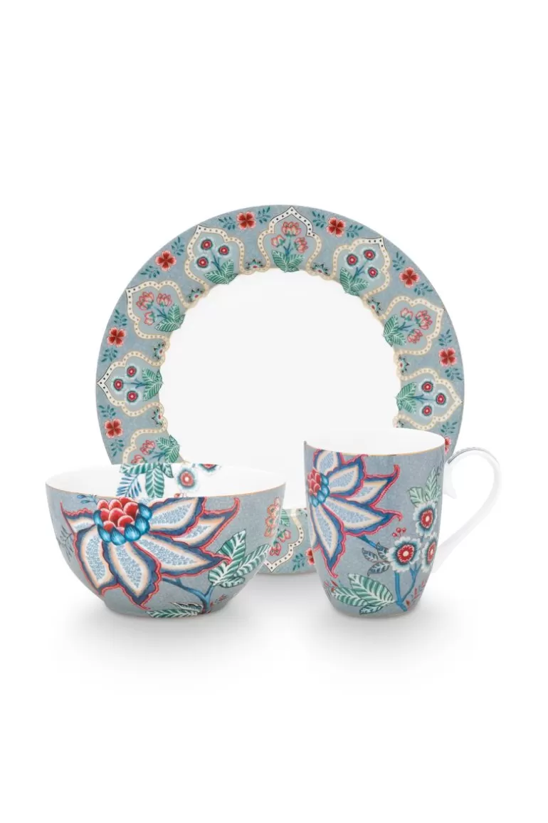 Pip Studio Flower Festival Ontbijt Set/3 Licht Blauw Online