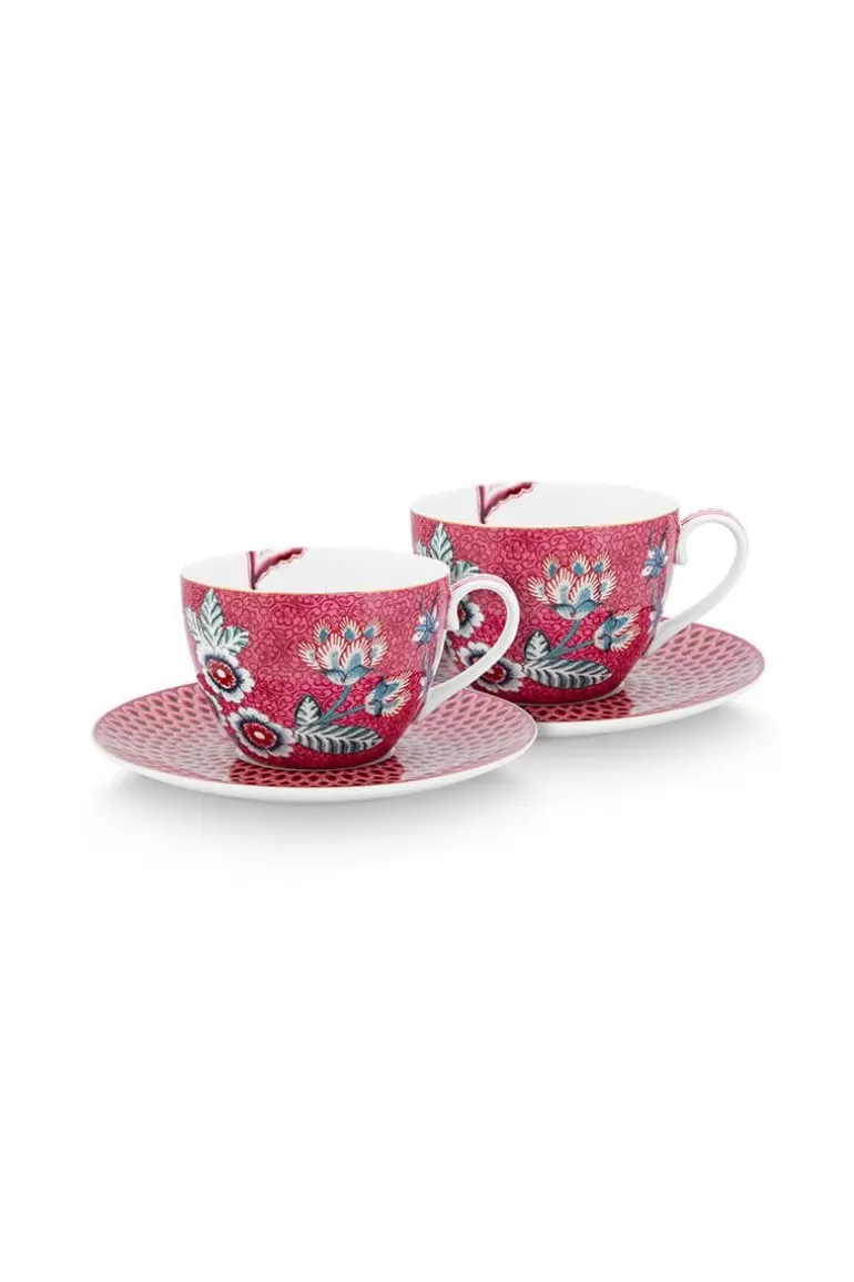 Pip Studio Flower Festival Set/2 Cappuccino Kop & Schotel Donkerroze Shop