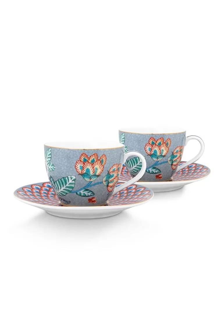 Pip Studio Flower Festival Set/2 Espresso Kop & Schotel Licht Blauw Fashion