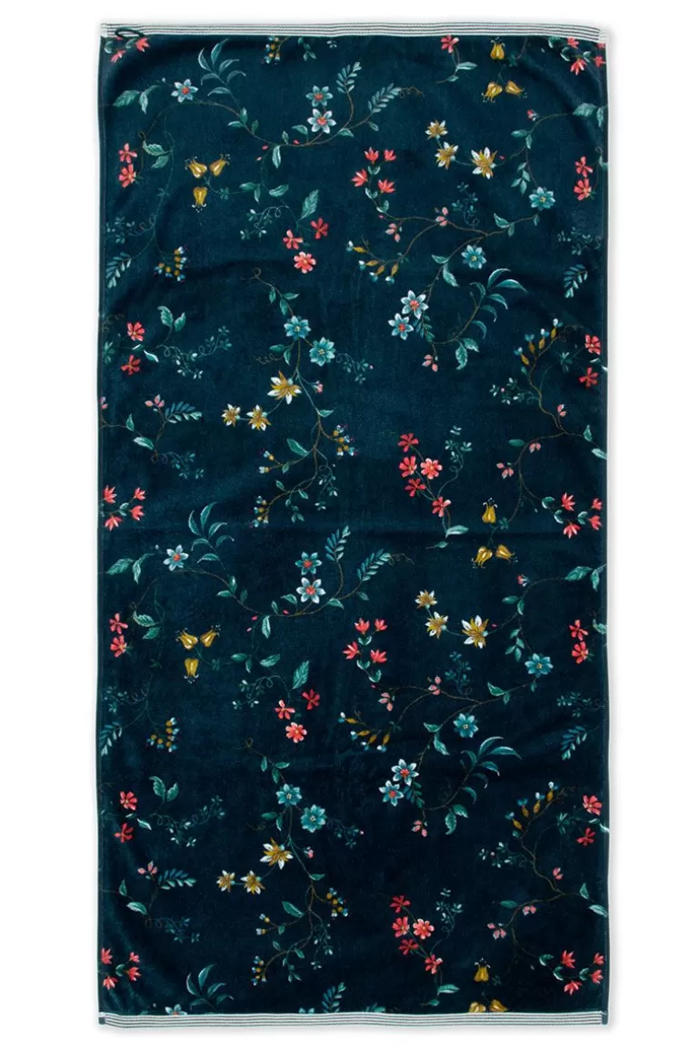 Pip Studio Grote Handdoek Les Fleurs Donker 70X140 Cm Blauw Fashion