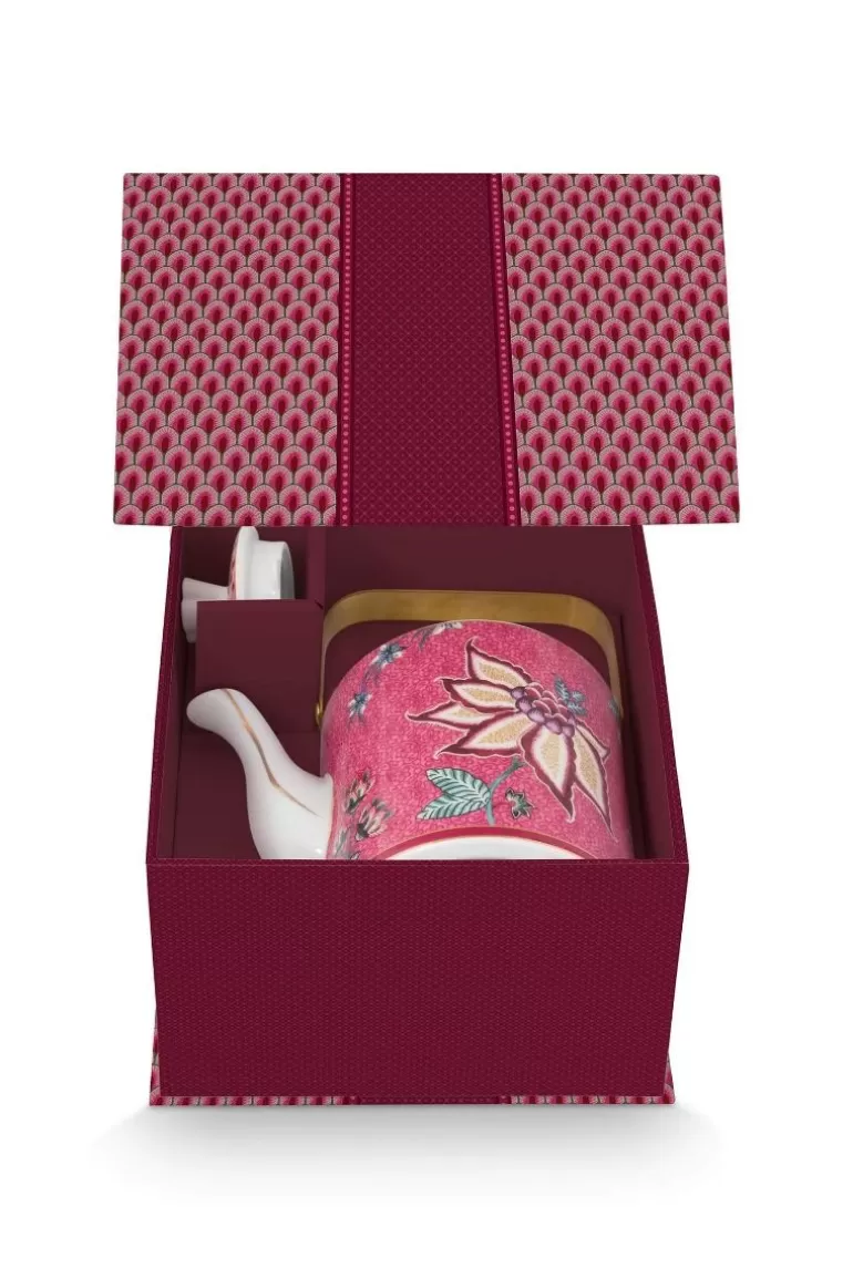 Pip Studio Oriental Flower Festival Theepot Donker Medium Roze Outlet