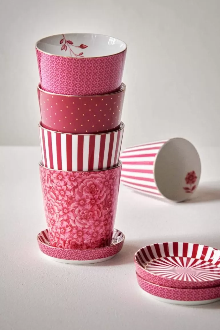 Pip Studio Royal Stripes Mok Bloemen & Theetip Donker Roze Discount