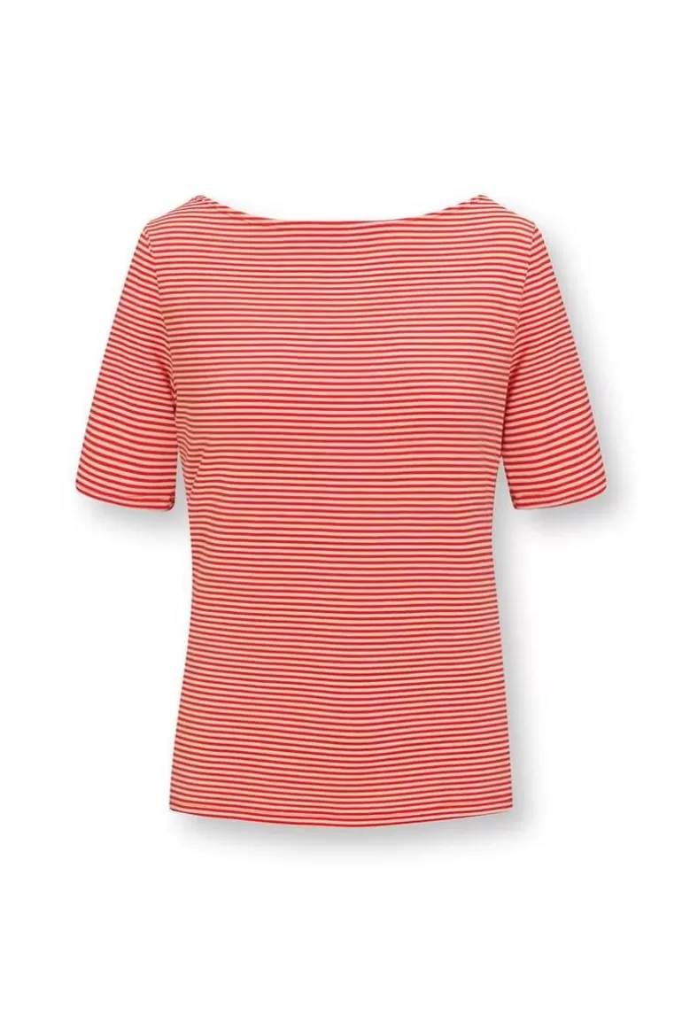 Pip Studio Top Korte Mouw Little Sumo Stripe Koraal Rood Store