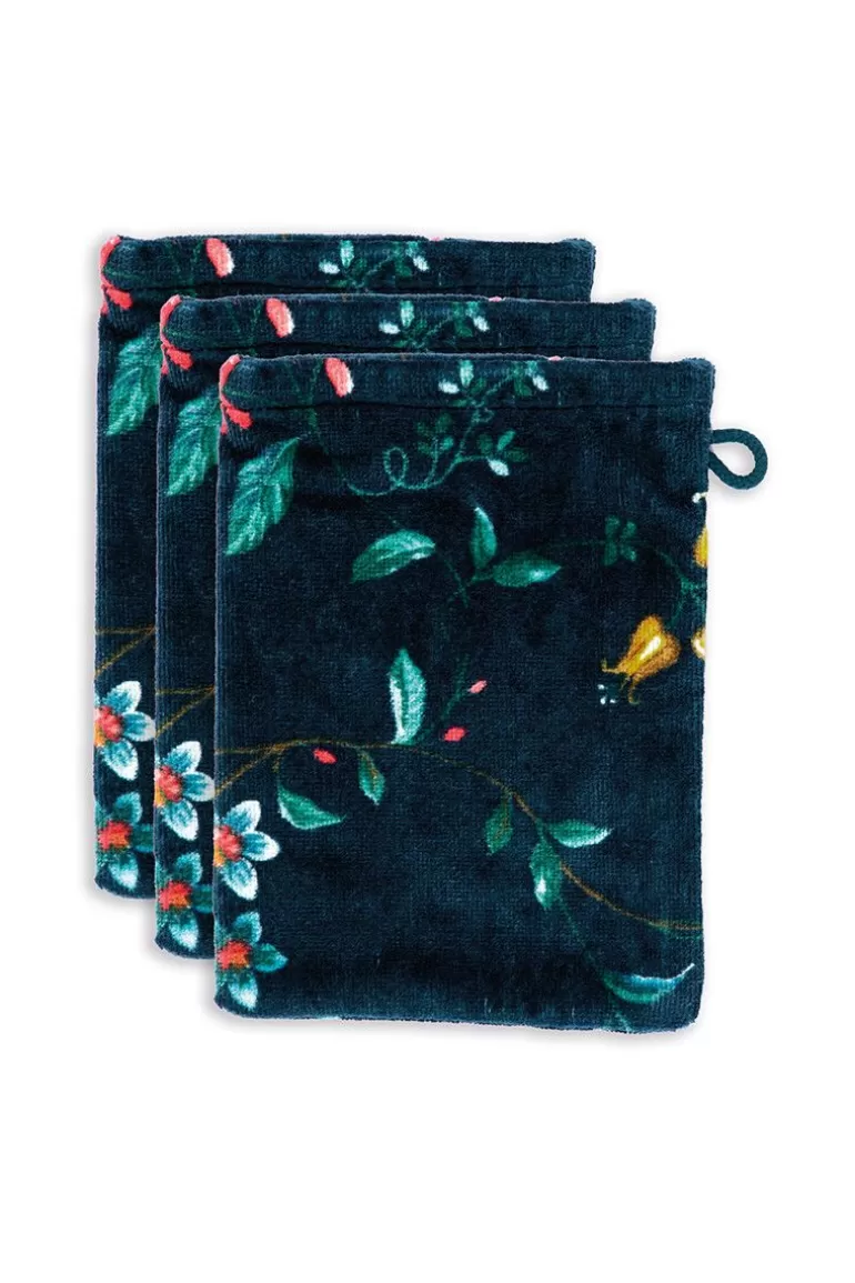 Pip Studio Washandje Set/3 Les Fleurs Donker 16X22 Cm Blauw Clearance