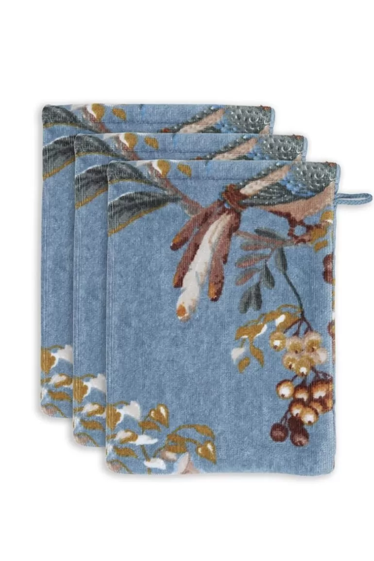 Pip Studio Washandje Set/3 Secret Garden 16X22Cm Blauw Clearance