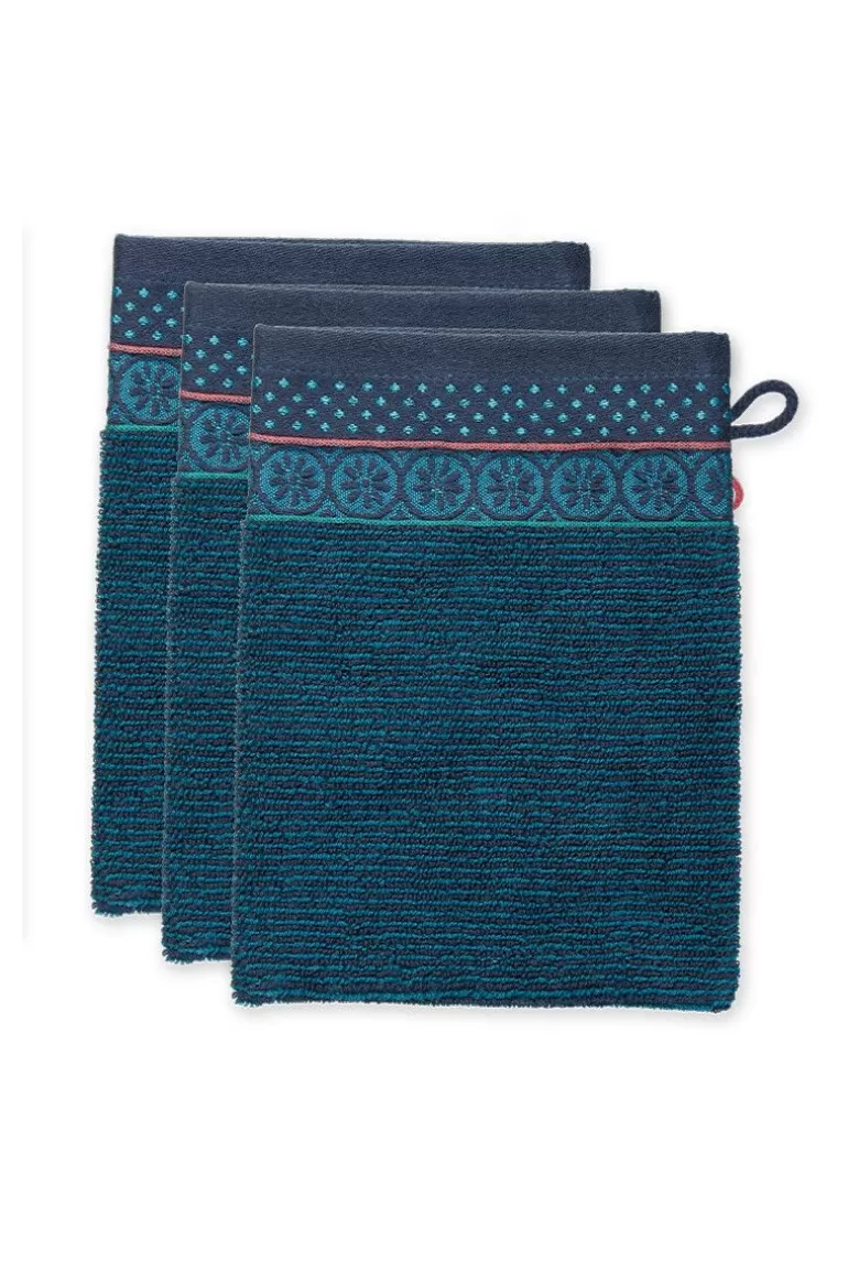 Pip Studio Washandje Set/3 Soft Zellige Donker 16X22 Cm Blauw Clearance